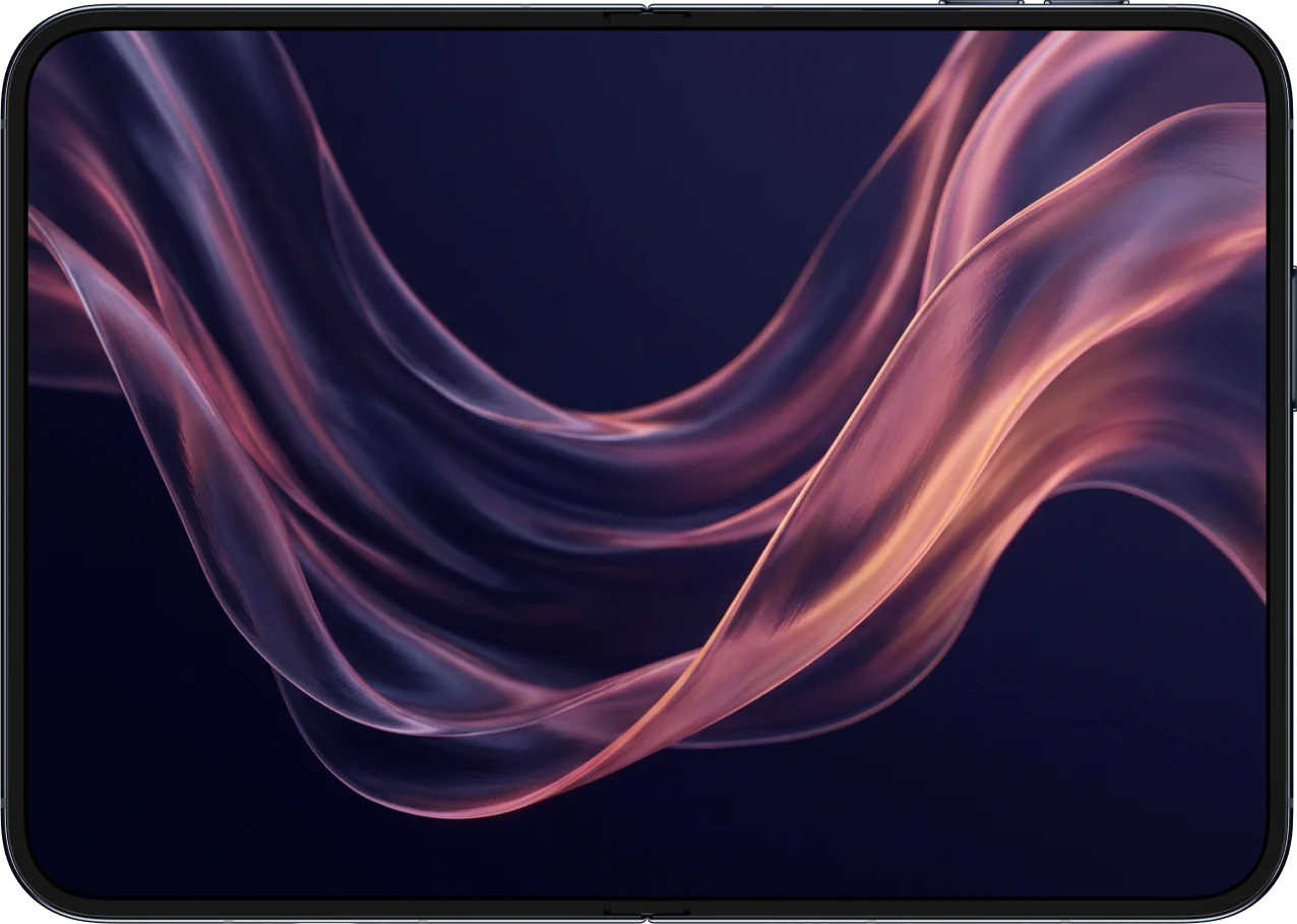 Silk wallpaper on the inner screen of an open iPhone Duo